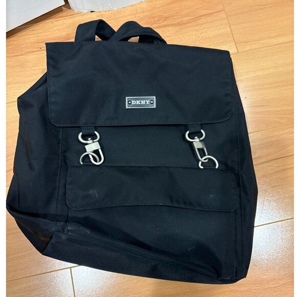 DKNY Canvas Backpack with Flap Top Closure Adjustable Straps Black - Picture 4 of 4